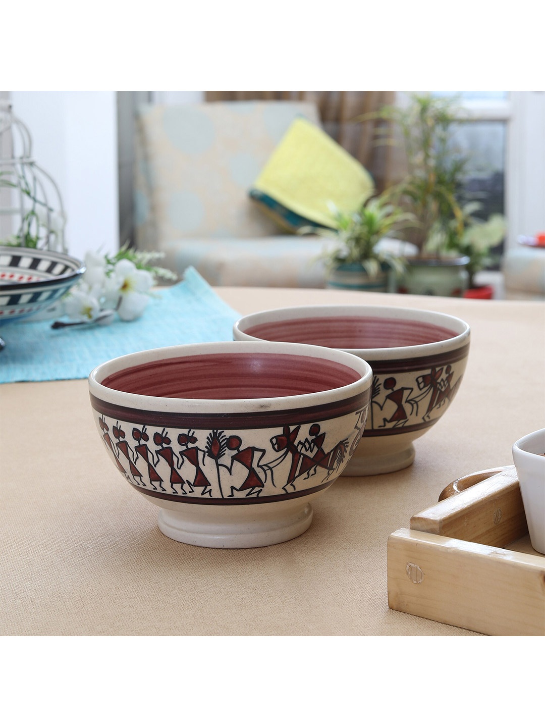 

MIAH Decor Pink & Brown 2 Pieces Handcrafted Printed Stoneware Glossy Bowls