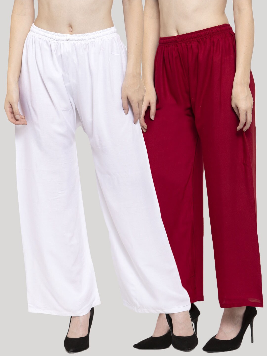 

Clora Creation Women Pack Of 2 White & Maroon 2 Palazzos