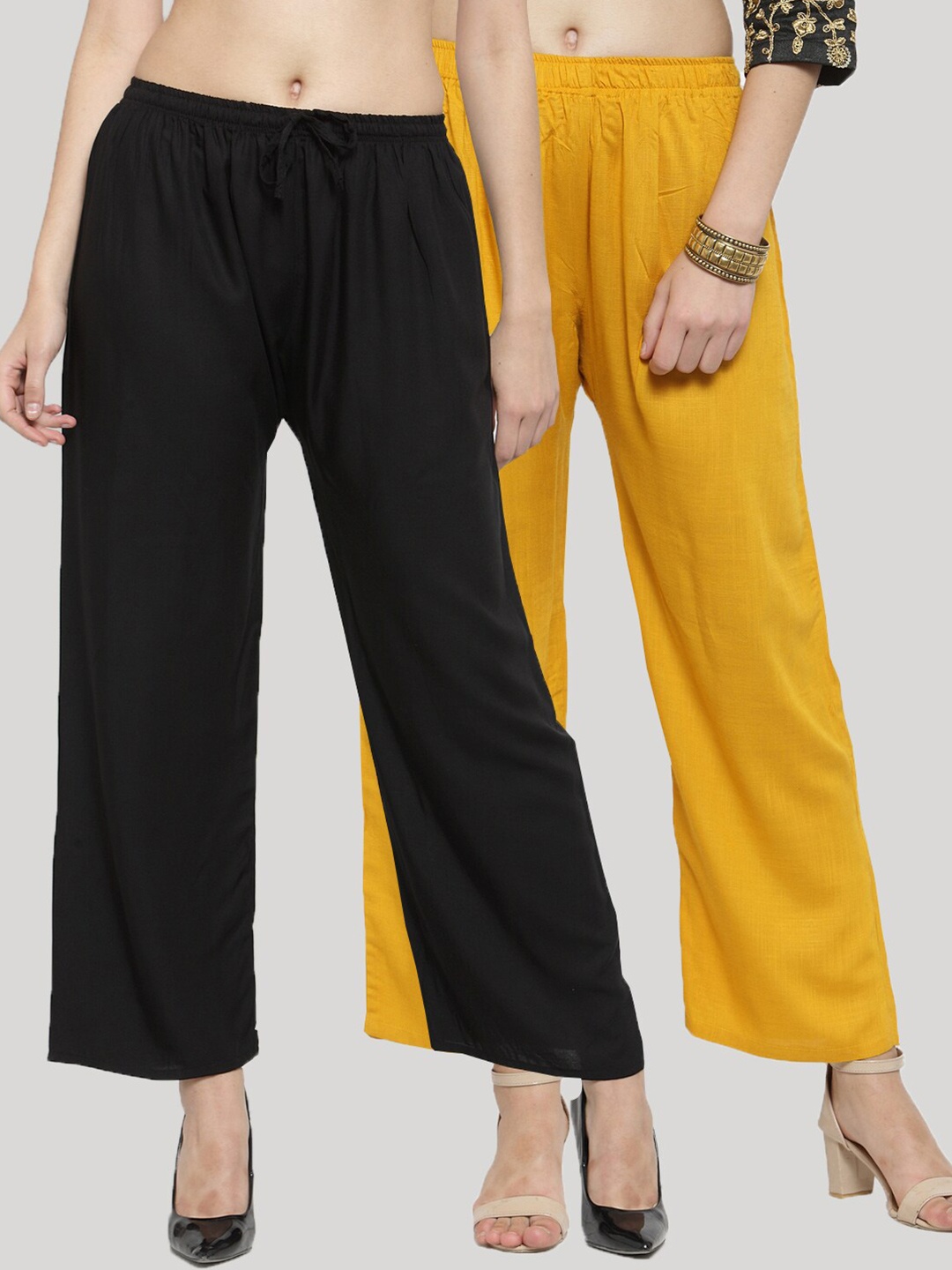 

Clora Creation Women Black & Mustard Yellow Set Of 2 Solid Palazzos