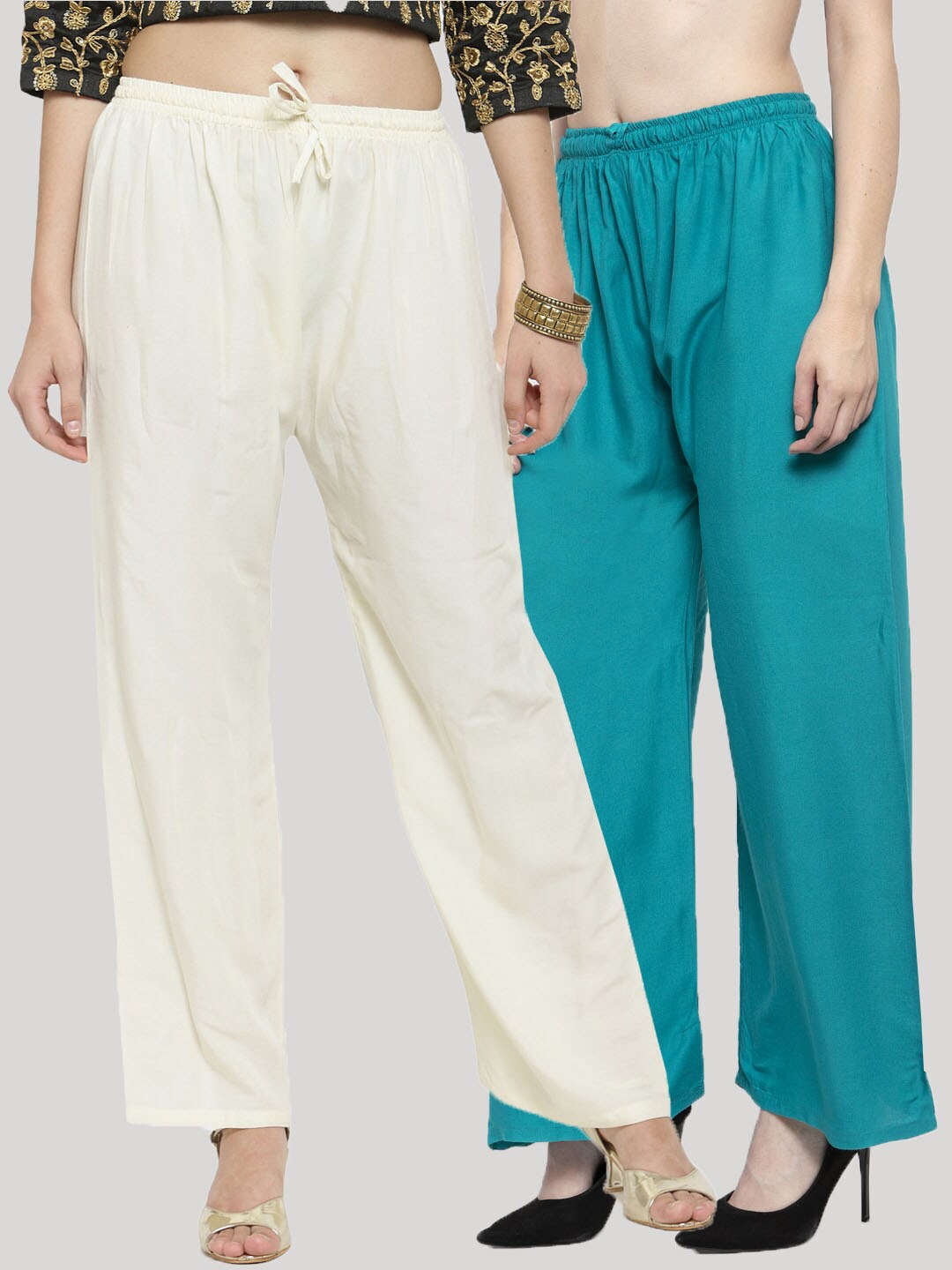 

Clora Creation Women Blue & Off White Pack Of 2 Straight Palazzos
