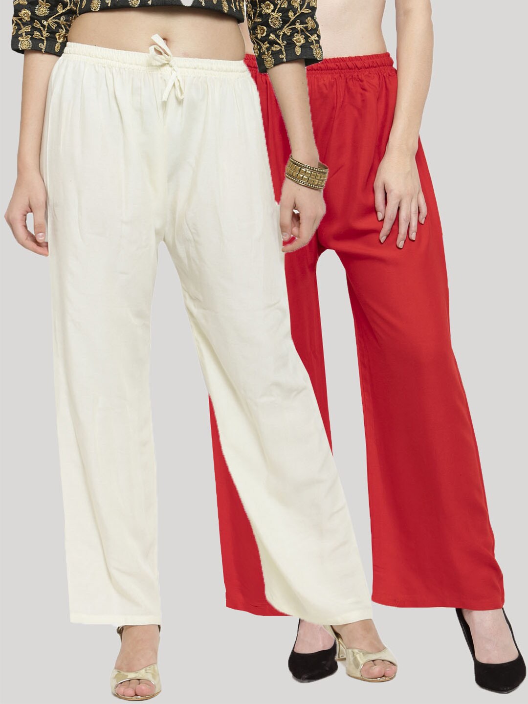 

Clora Creation Women Red & Off White 2 Palazzos