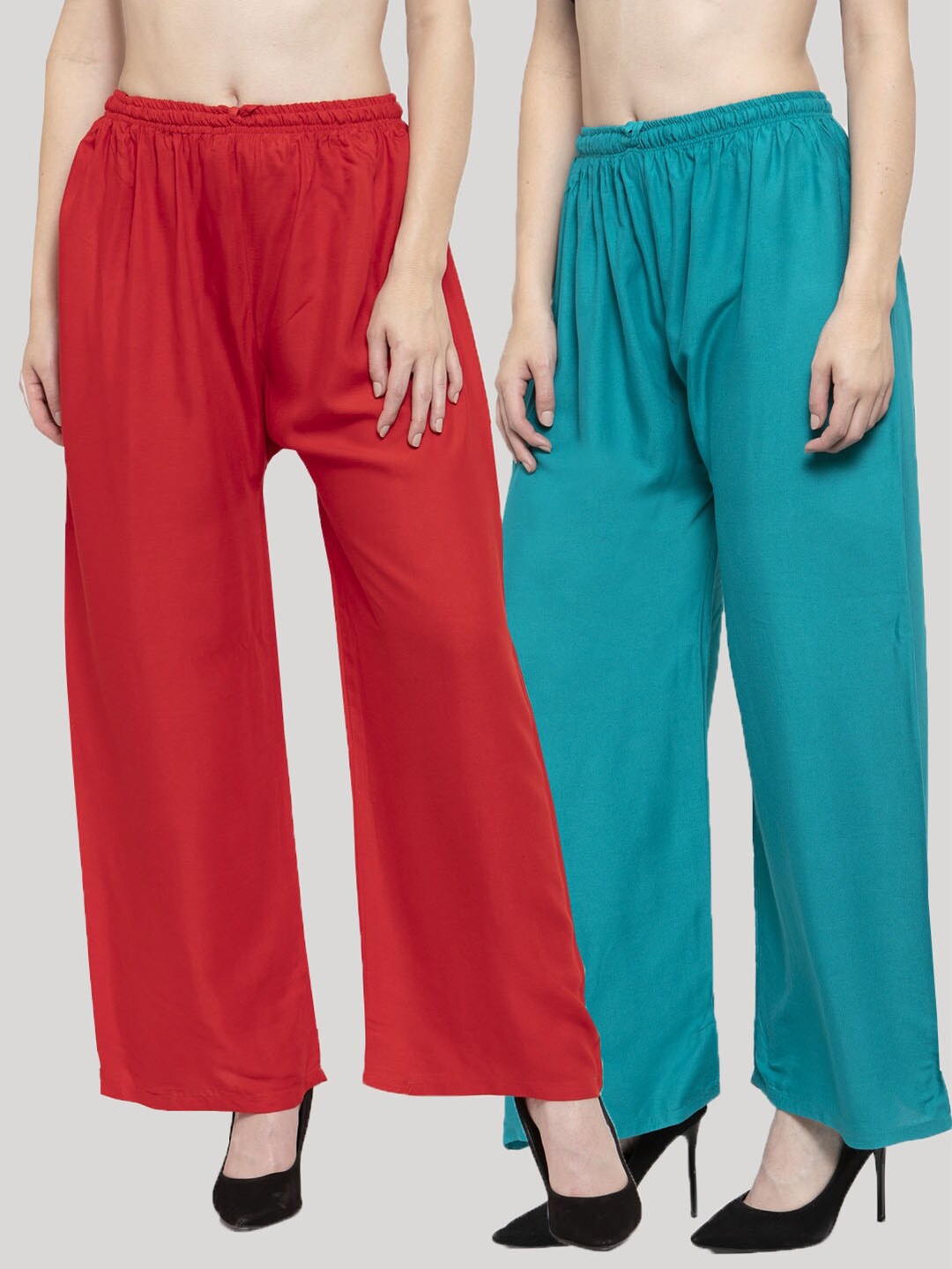 

Clora Creation Women Turquoise Blue & Red Set Of 2 Palazzos