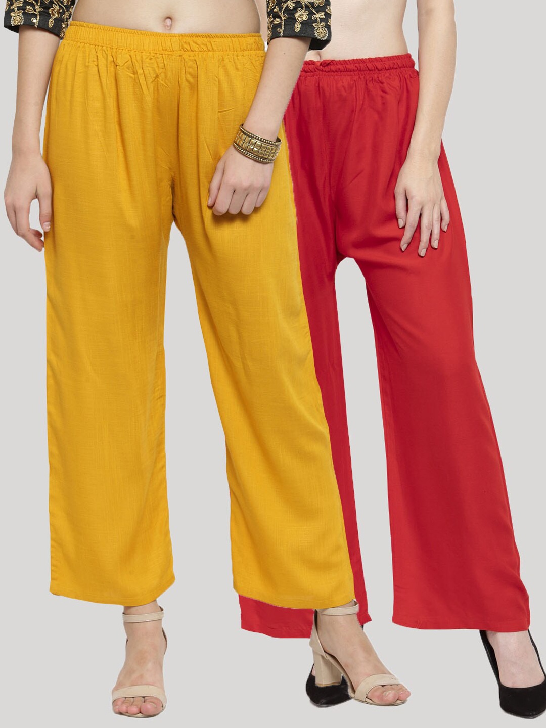 

Clora Creation Women Set Of 2 Red & Yellow Palazzos
