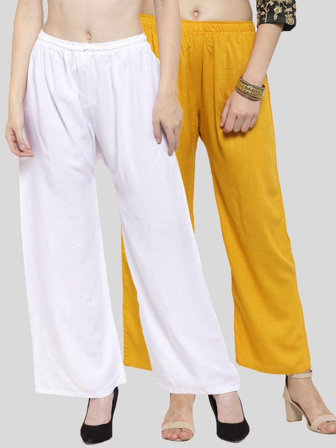 

Clora Creation Women White & Mustard Yellow 2 Palazzos