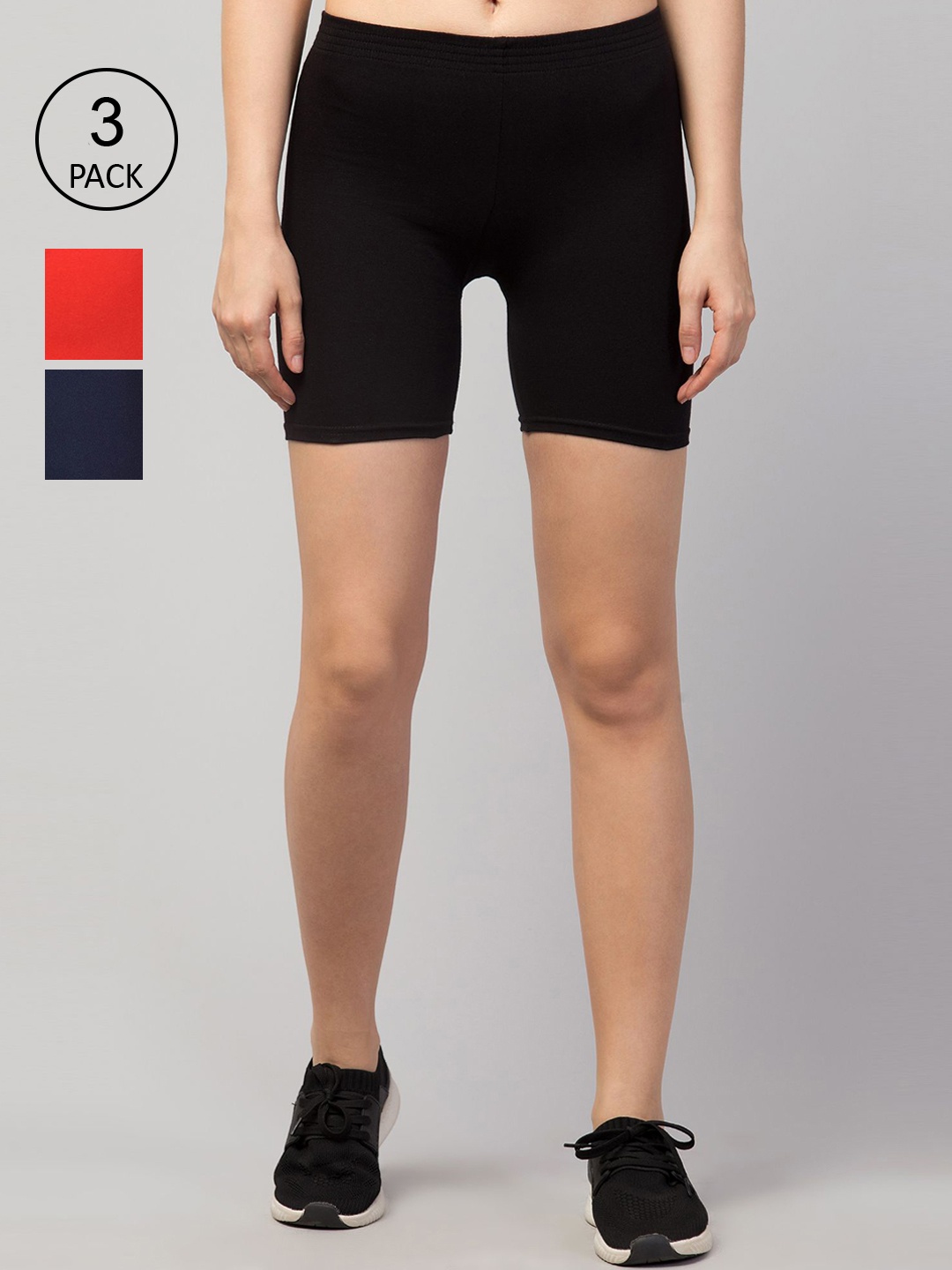 

Apraa & Parma Women Pack Of 3 Slim Fit Cycling Sports Shorts, Black