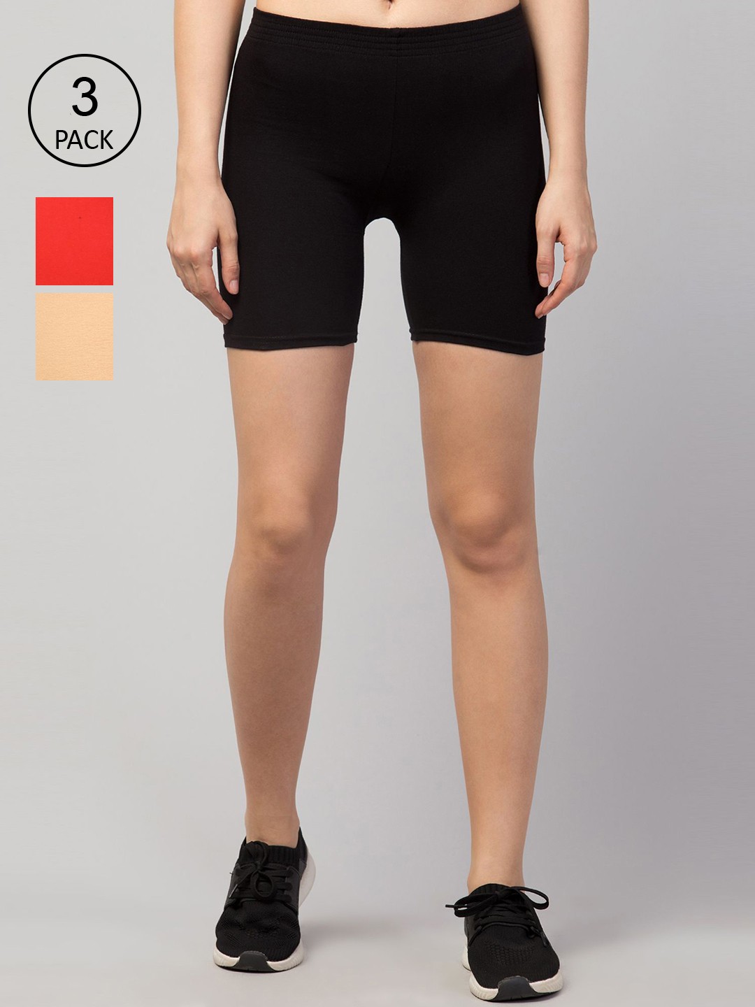 

Apraa & Parma Women Pack Of 3 Slim Fit Cycling Sports Shorts, Black