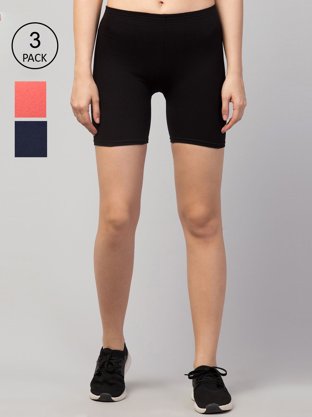 Apraa & Parma Women Pack Of 3 Slim Fit Cycling Sports Shorts, Black