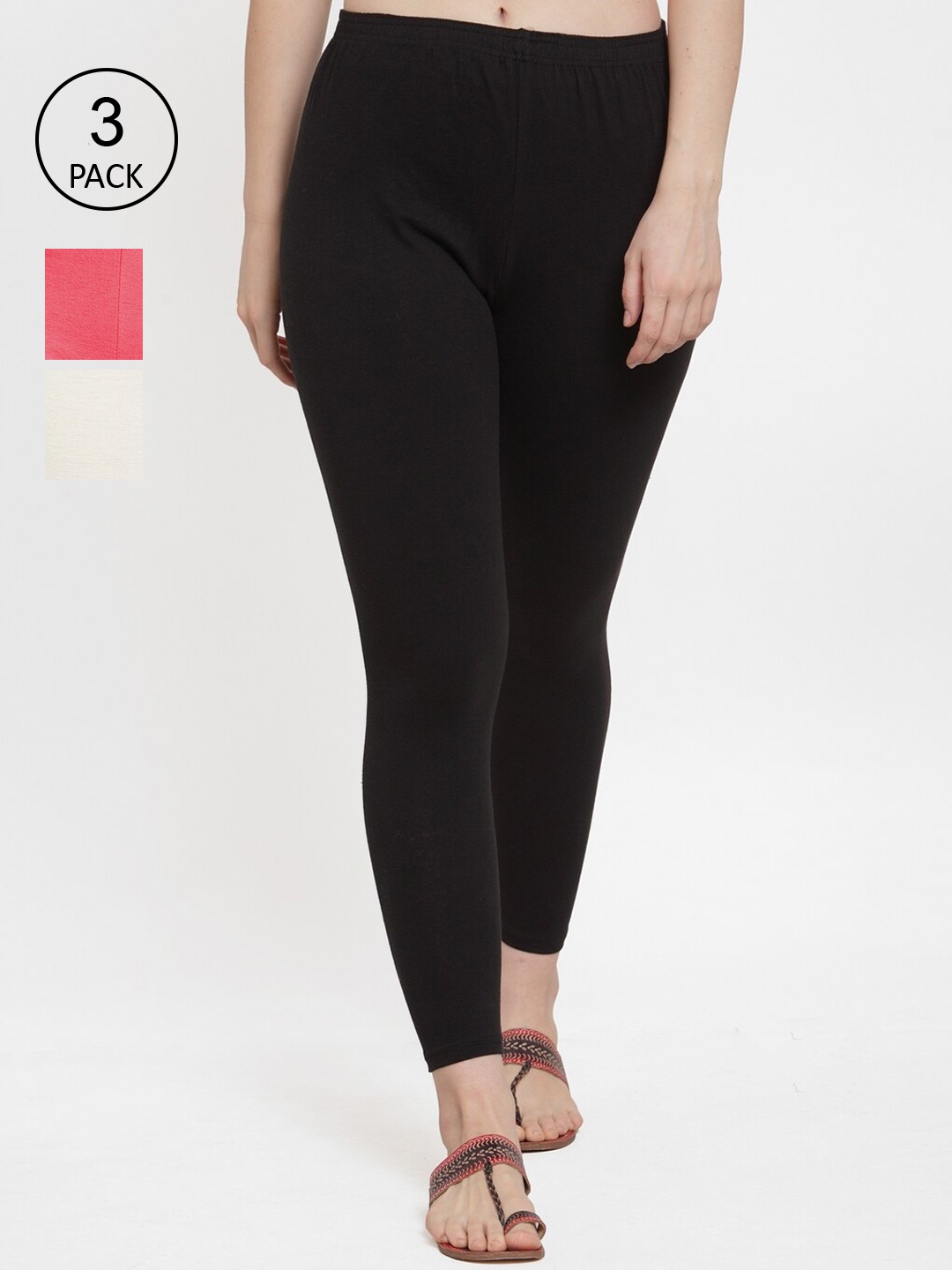 

GRACIT Women Pack Of 3 Solid Ankle-Length Leggings, Black