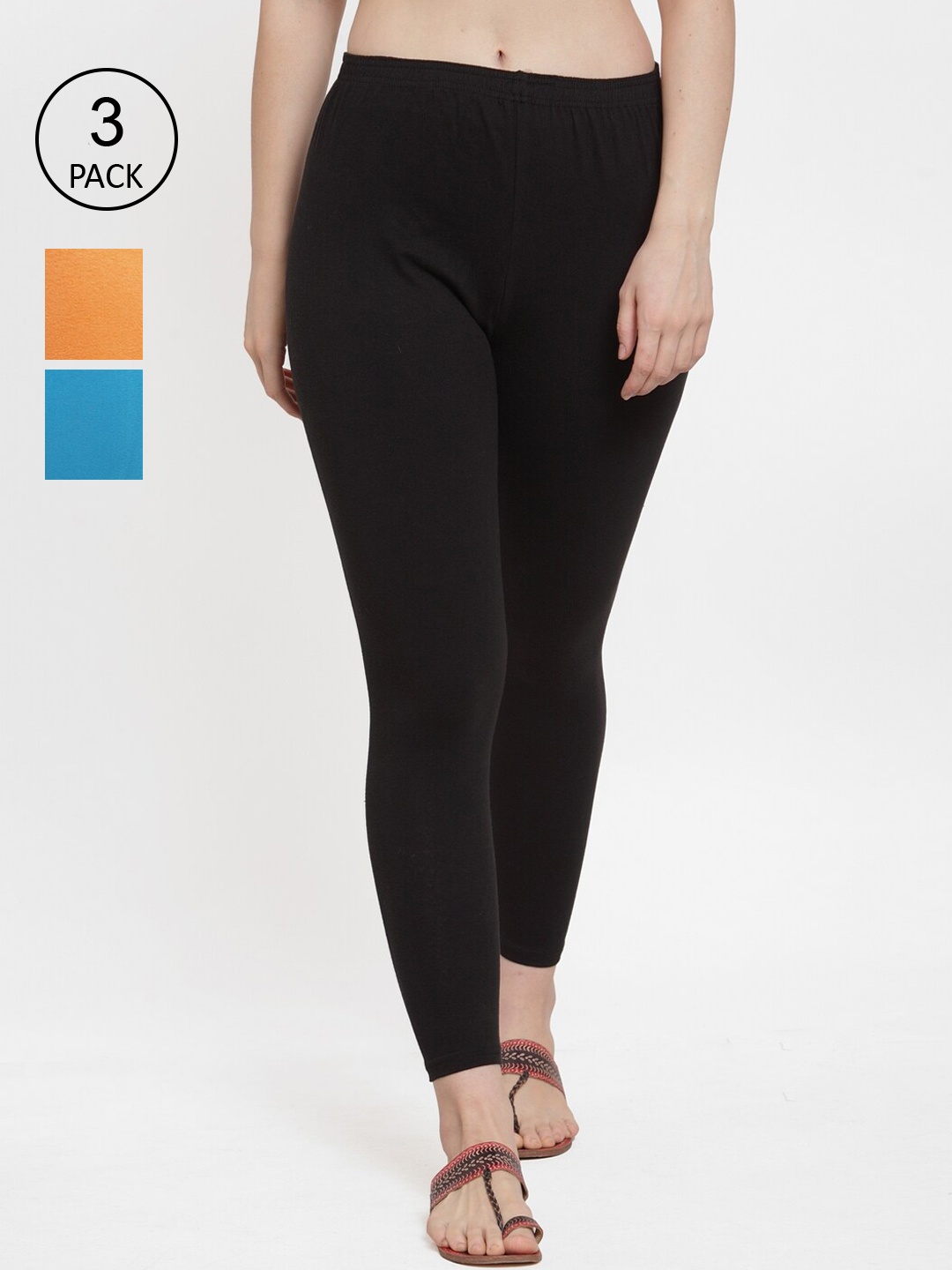

GRACIT Women Pack Of 3 Solid Cotton Lycra Ankle-Length Leggings, Black
