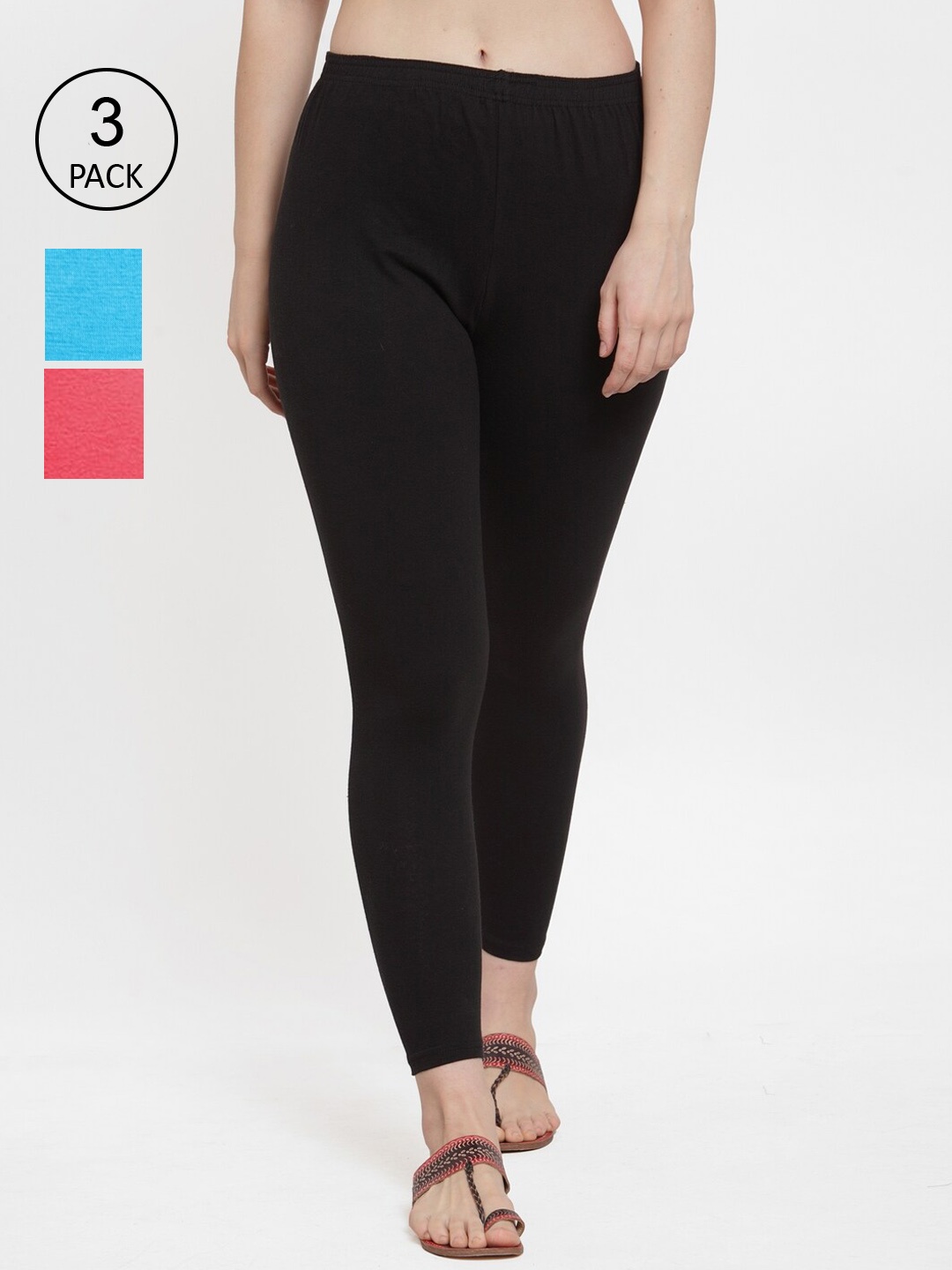 

GRACIT Women Pack Of 3 Solid Cotton Lycra Ankle-Length Leggings, Black