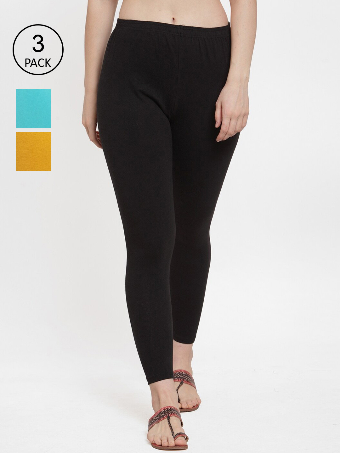 

GRACIT Women Pack of 3 Solid Leggings, Black