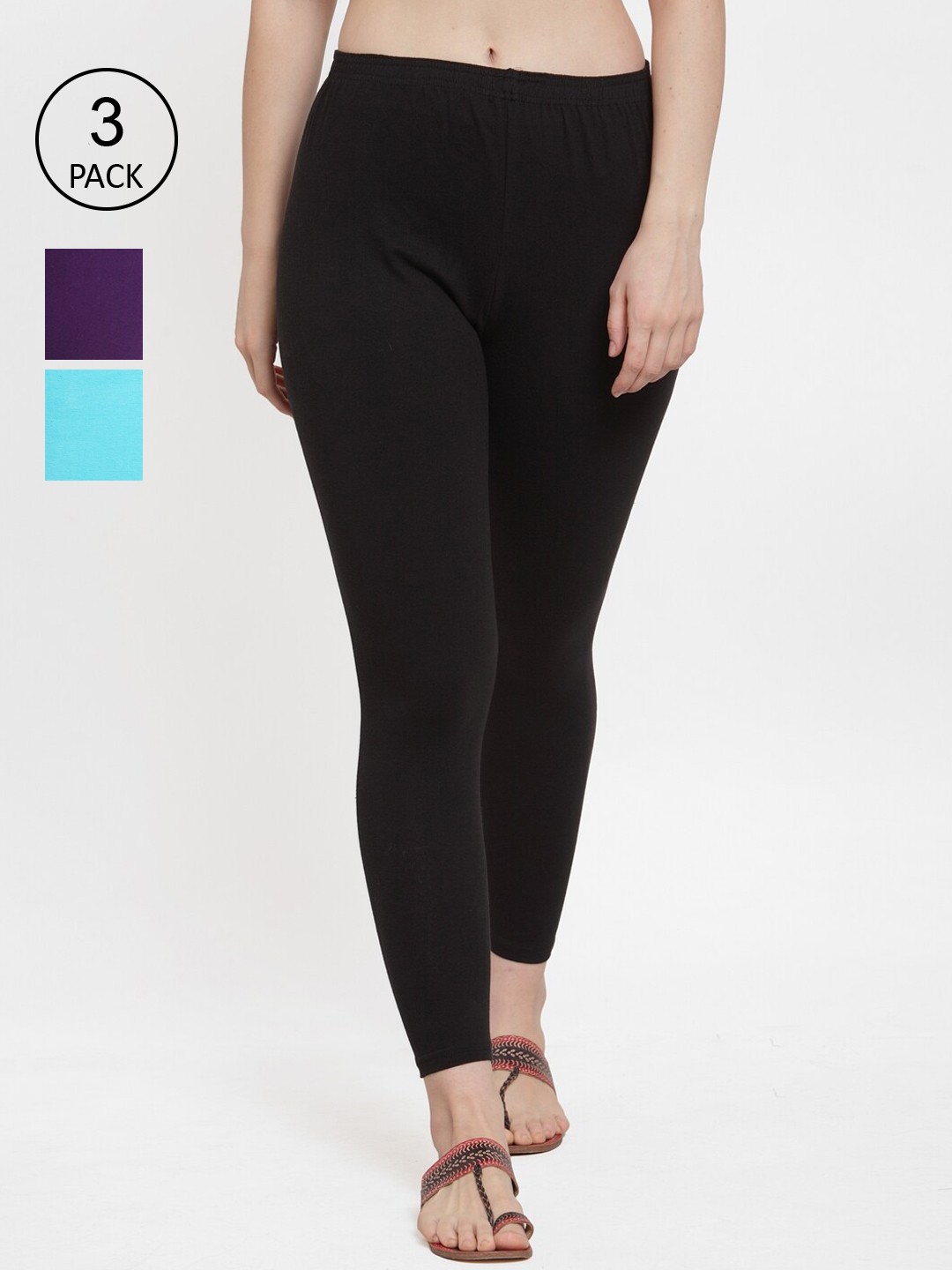 

GRACIT Women Black & Blue Pack of 3 Solid Ankle-Length Leggings
