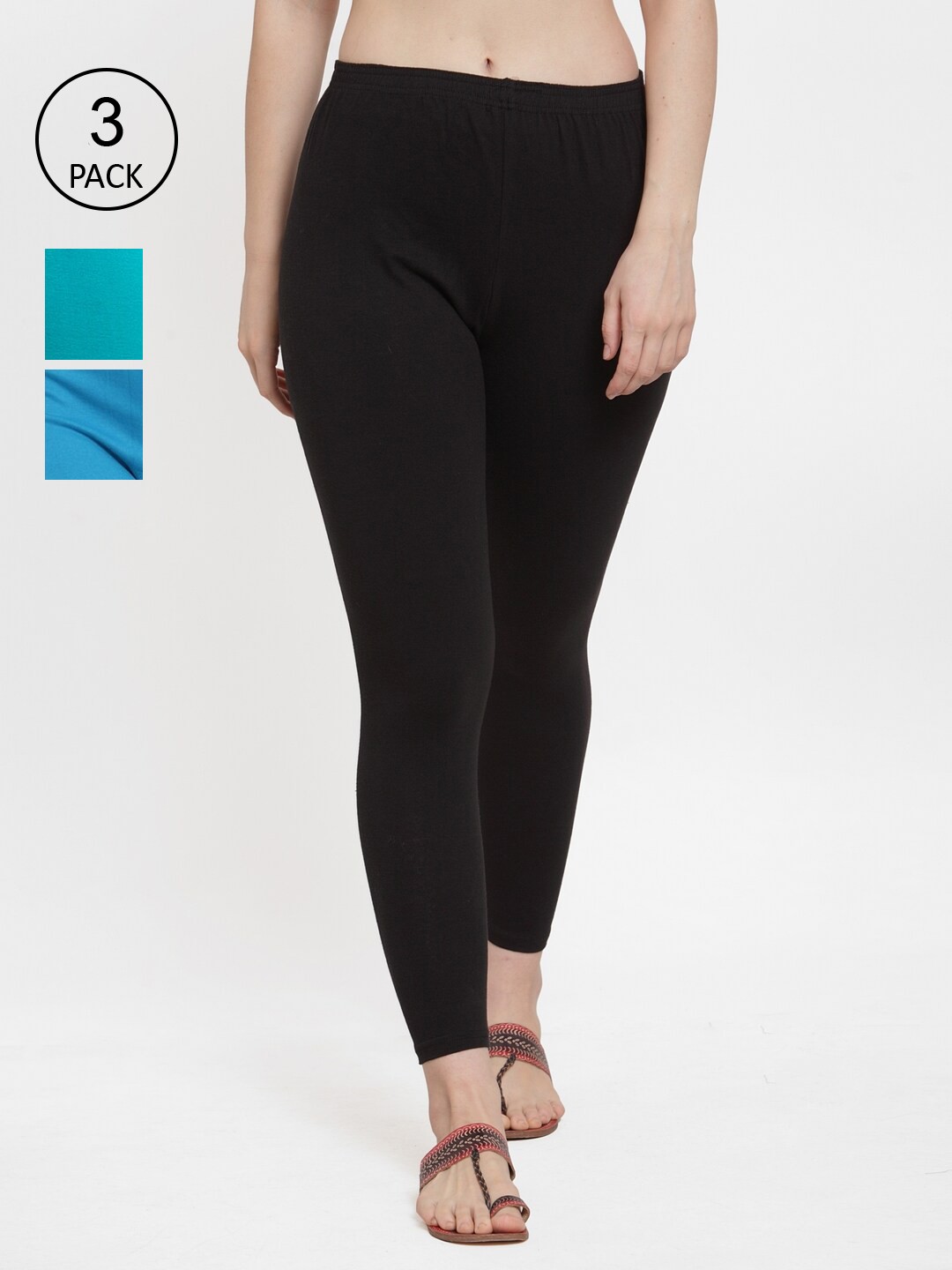 

GRACIT Women Pack Of 3 Solid Ankle-Length Leggings, Black