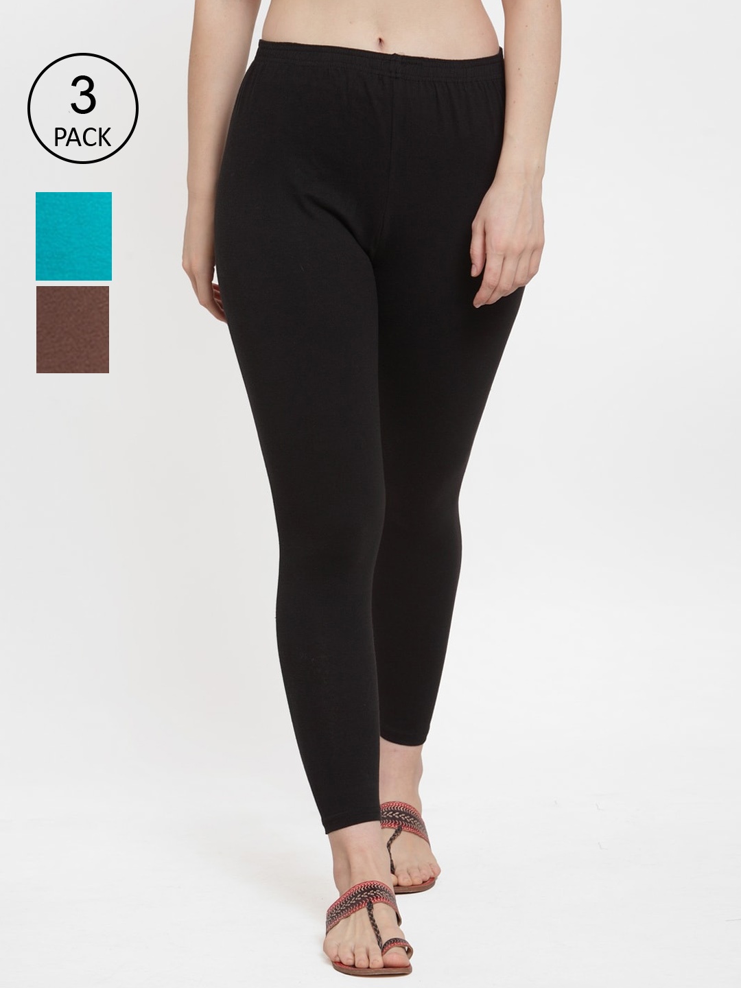 

GRACIT Women Pack Of 3 Solid Ankle-Length Leggings, Black
