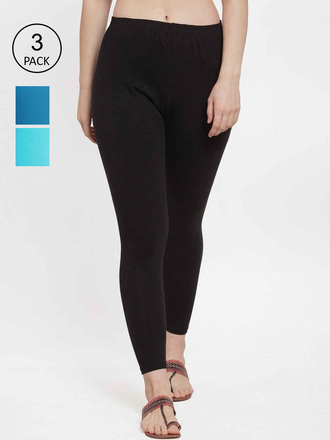 

GRACIT Women Pack Of 3 Solid Ankle-Length Leggings, Black