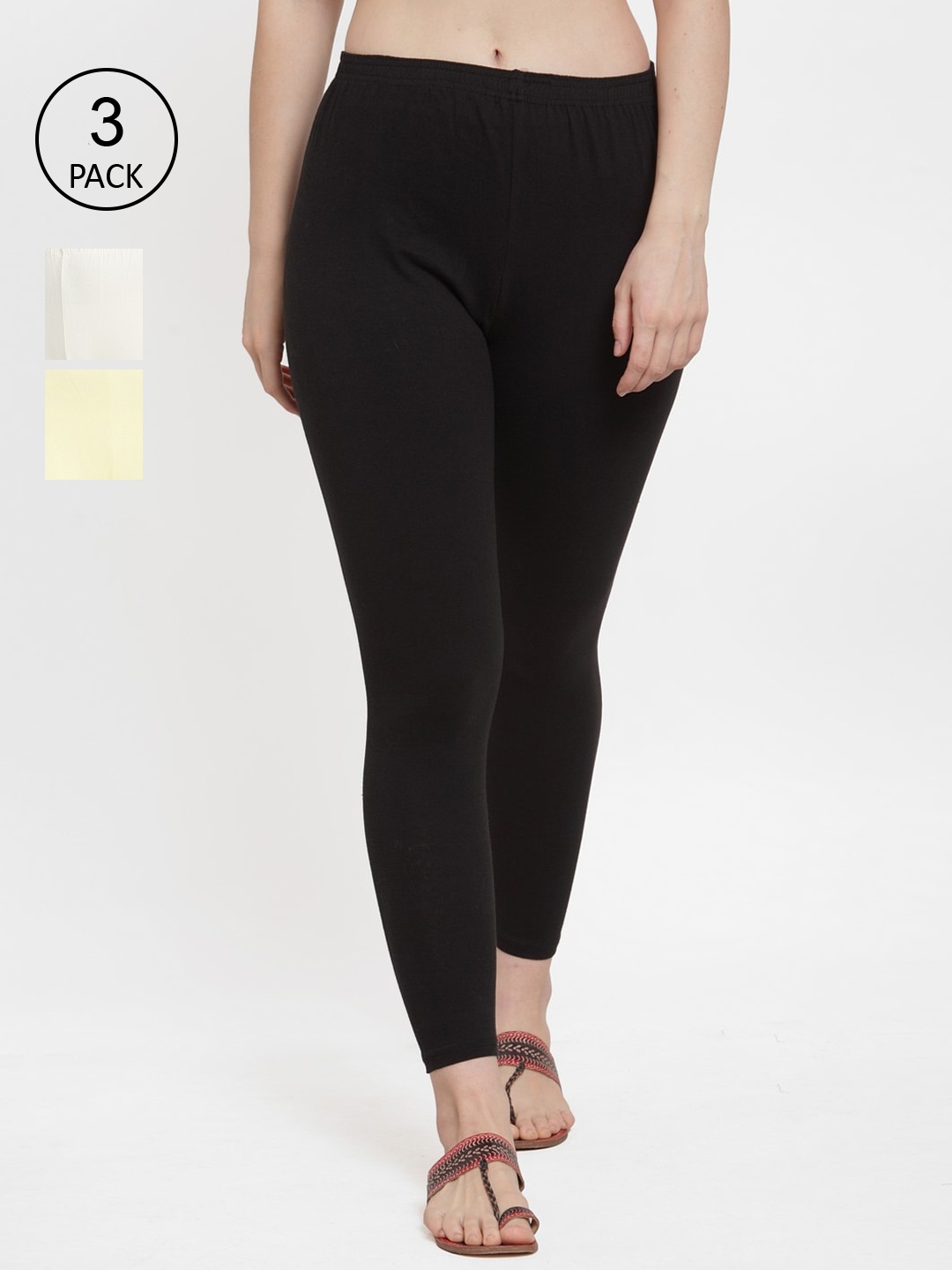 

GRACIT Women Pack Of 3 Solid Ankle-Length Leggings, Black