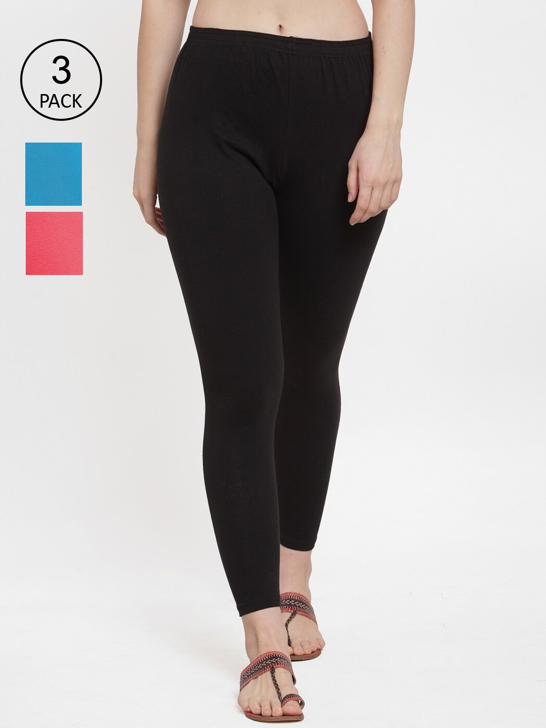 

GRACIT Women Pack Of 3 Solid Cotton Lycra Ankle-Length Leggings, Black