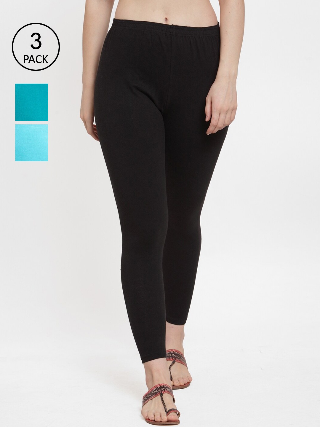 

GRACIT Women Pack Of 3 Solid Ankle-Length Leggings, Black