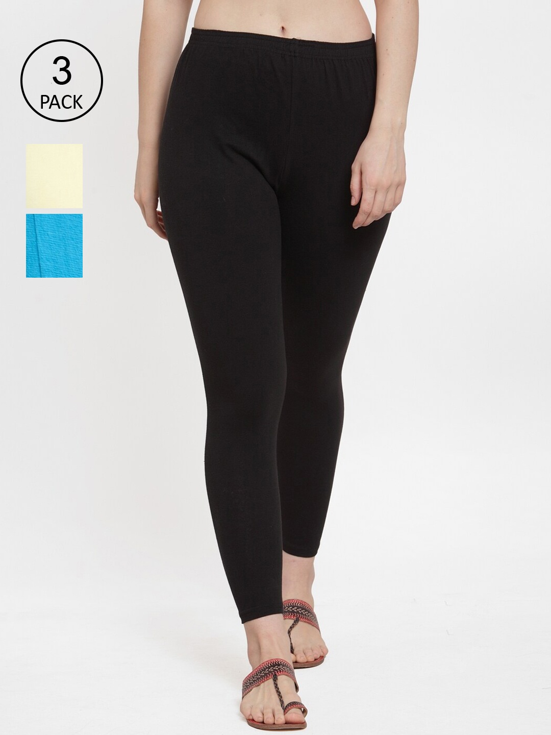 

GRACIT Women Pack Of 3 Solid Ankle-Length Leggings, Black
