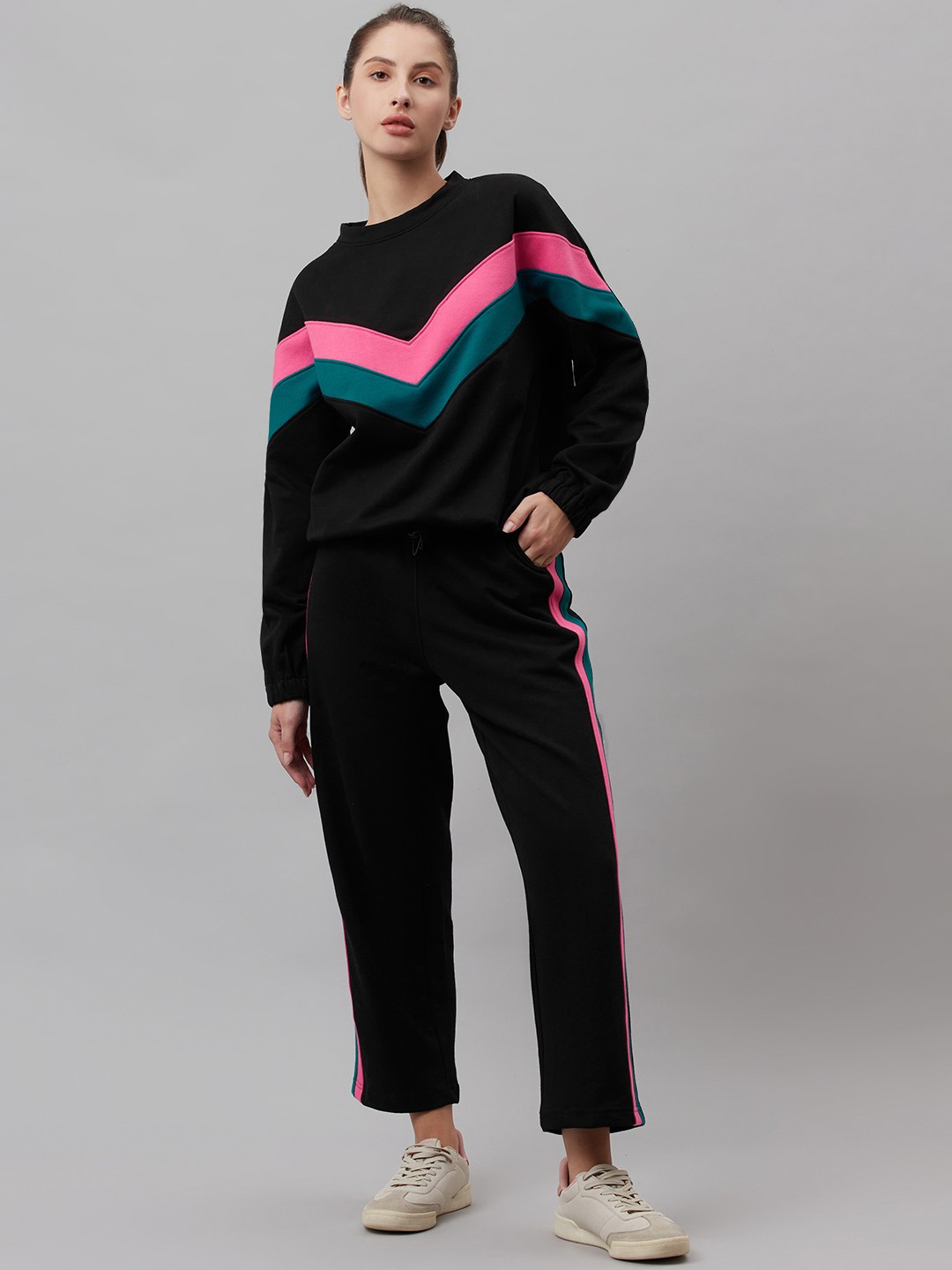 

Laabha Women Black & Pink Colourblocked Stylish Tracksuit