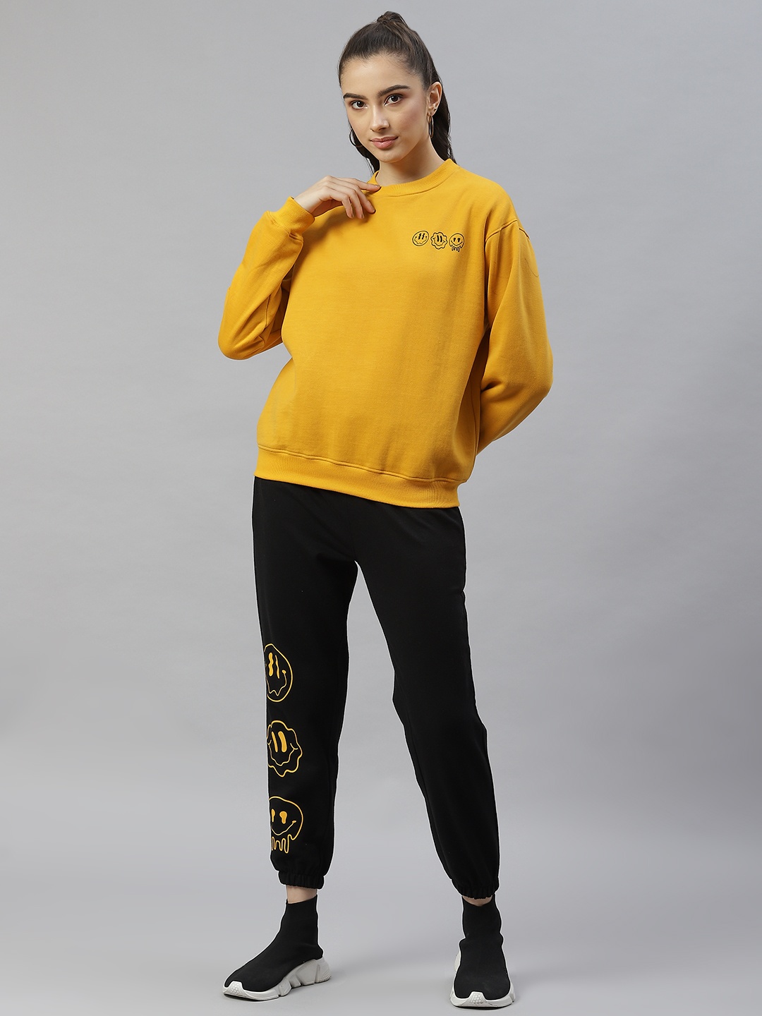 Laabha Women Mustard Yellow & Black Solid Tracksuit