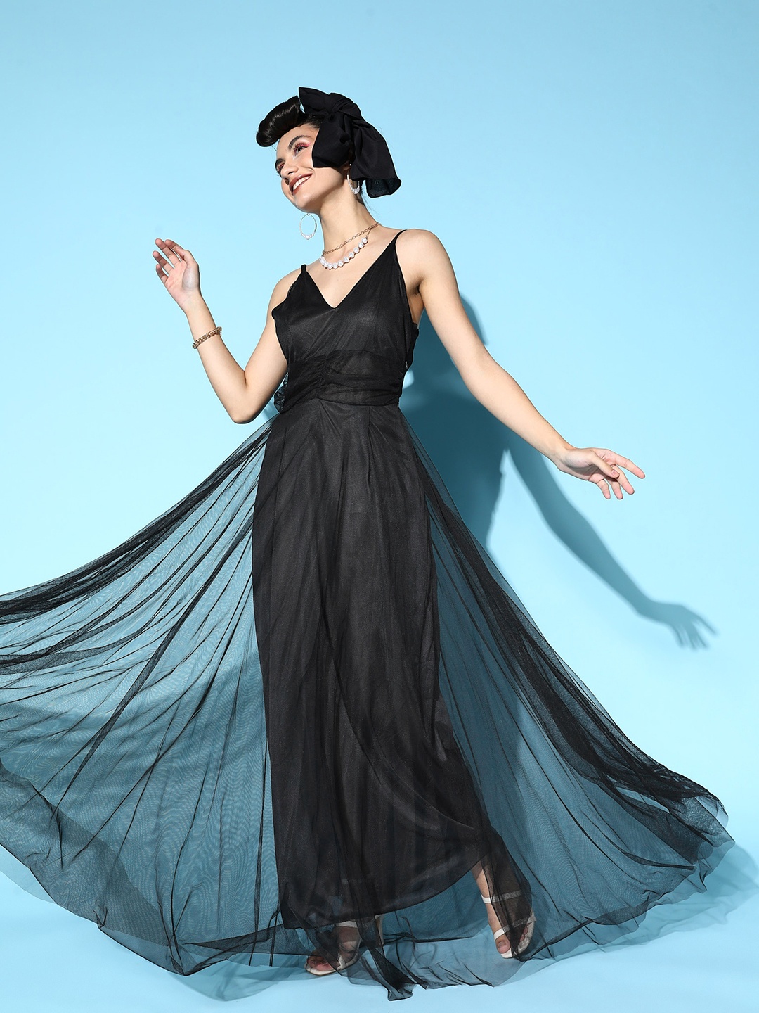 

U&F Women Classy Black Solid Elevated Gown Dress