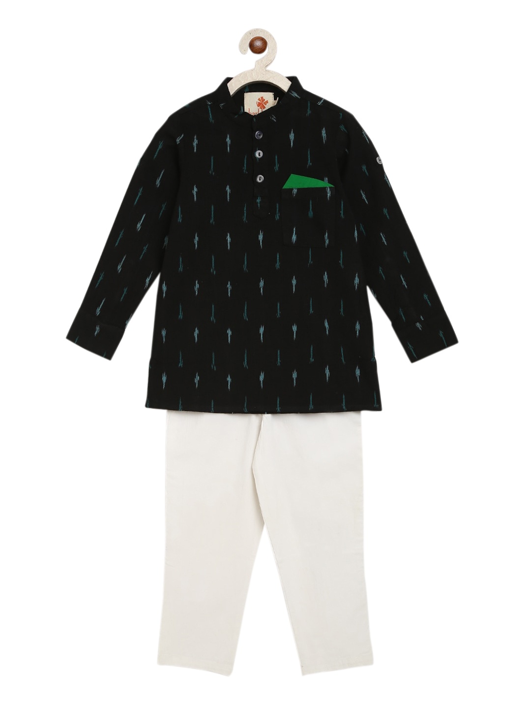 

charkhee Boys Black Printed Pure Cotton Kurti with Trousers