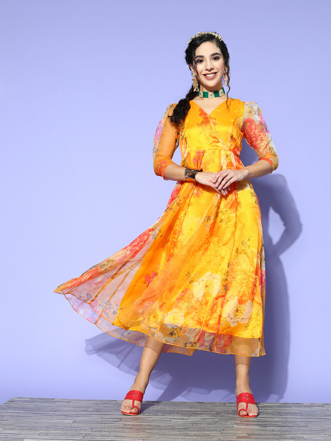 

Shae by SASSAFRAS Women Yellow Floral Such a Mesh Dress