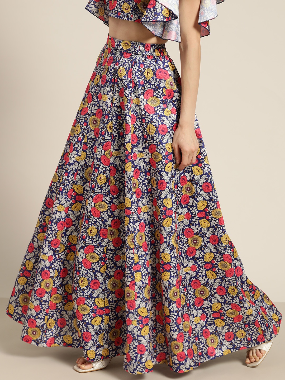 

Shae by SASSAFRAS Purple & Pink Floral Chanderi Pocket Anarkali Skirt