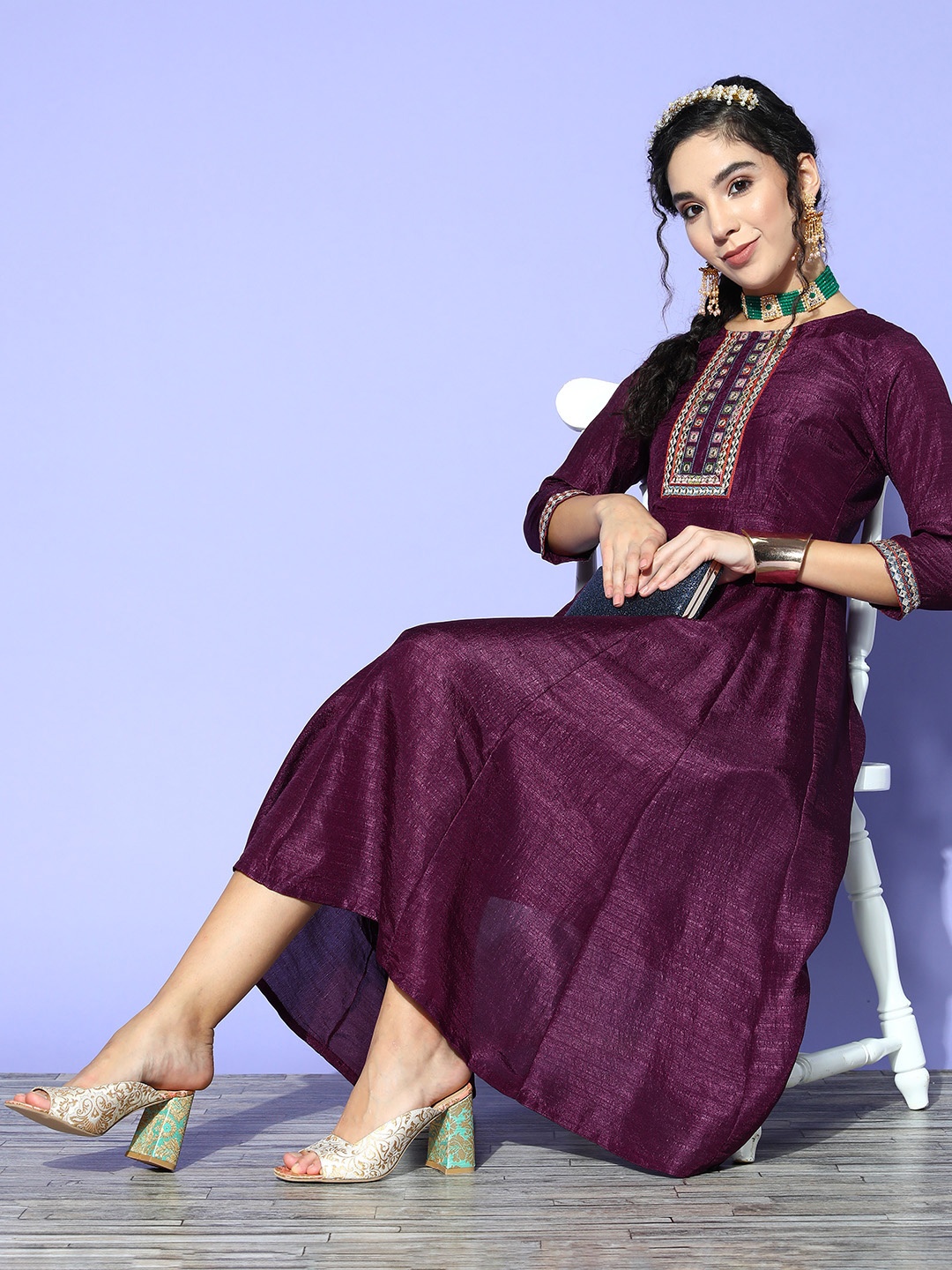 

Shae by SASSAFRAS Women Burgundy Solid Shimmer & Sequins Dress