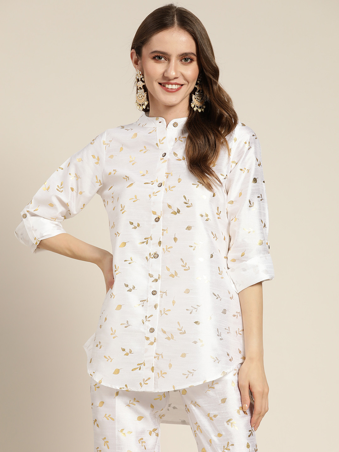 

Shae by SASSAFRAS Women White Comfort Floral Printed Party Shirt