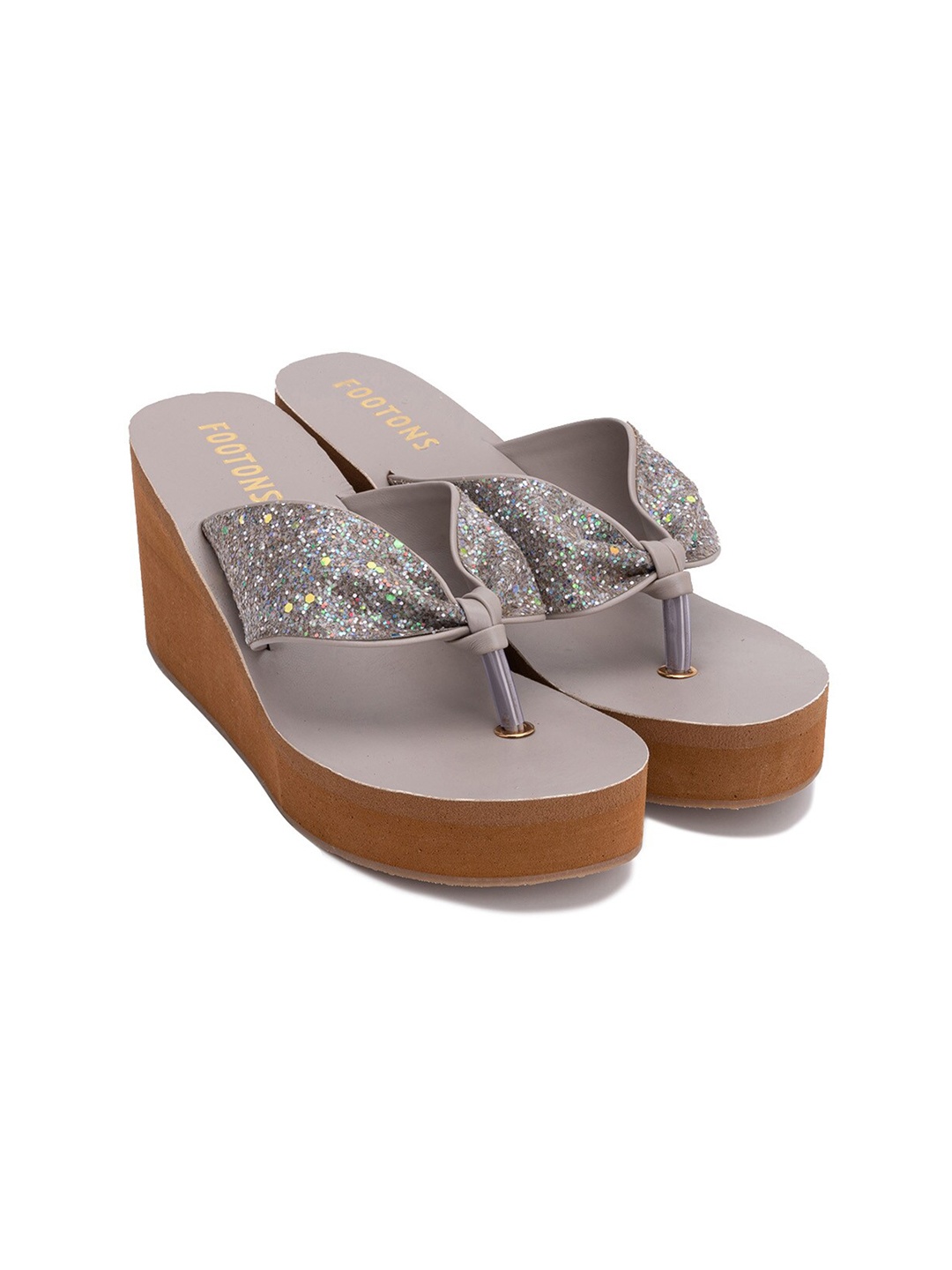 

FOOTONS Women Grey Embellished Wedge