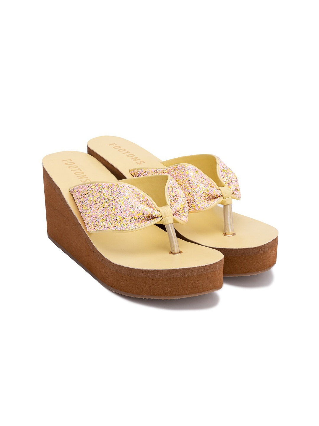 

FOOTONS Women Yellow Textured Wedge Heels