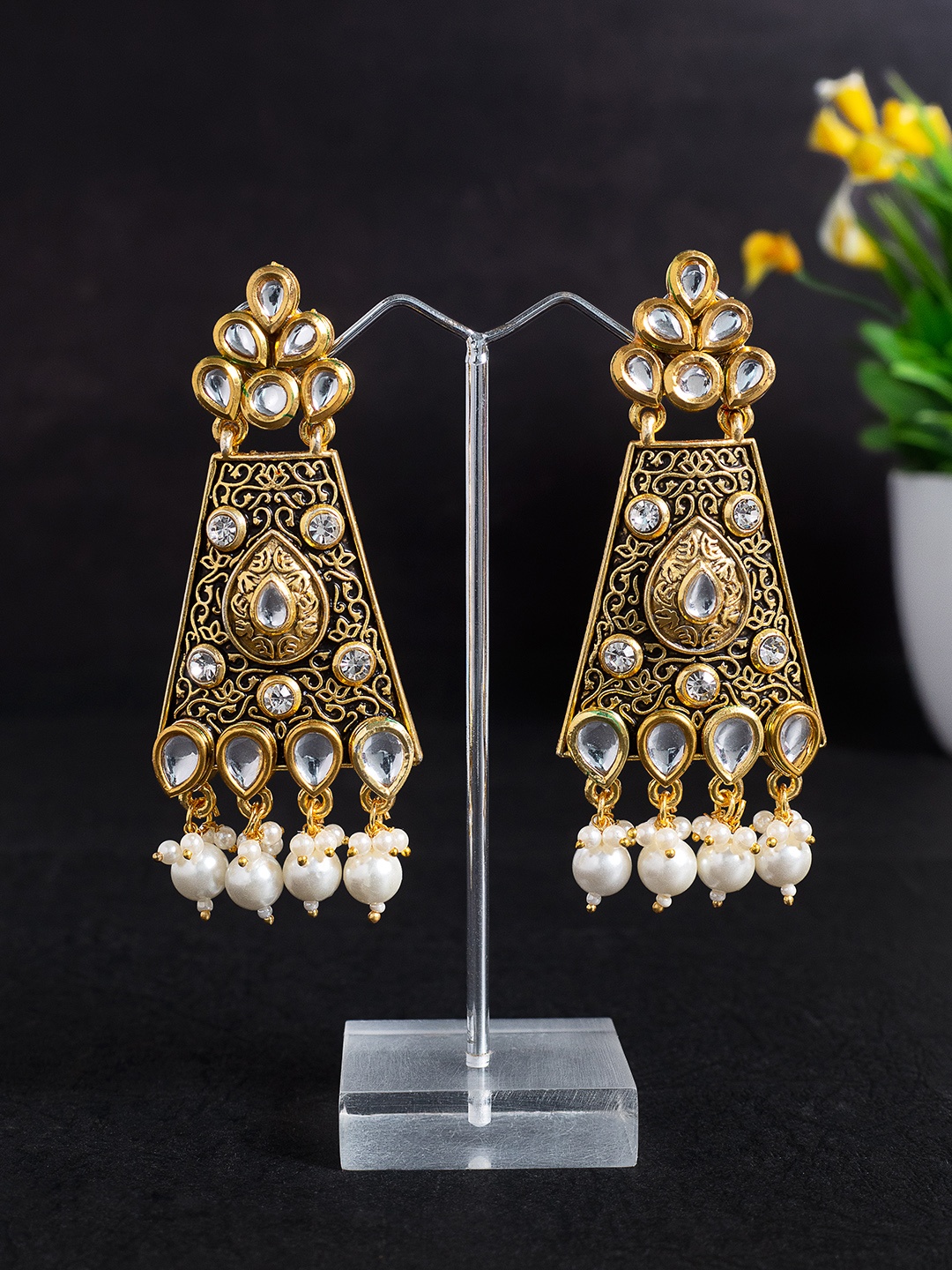 

Golden Peacock Black & White Contemporary Drop Earrings