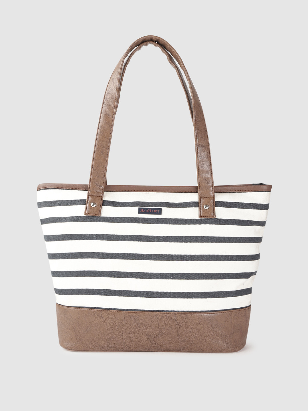 

BAD HABIT White & Blue Striped Structured Handheld Bag
