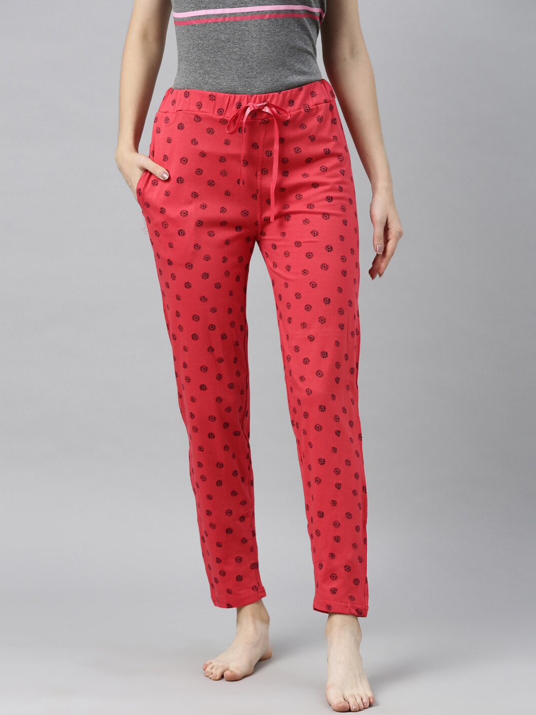 

Enviously Young Women Pink & Black Printed Pure Cotton Lounge Pants