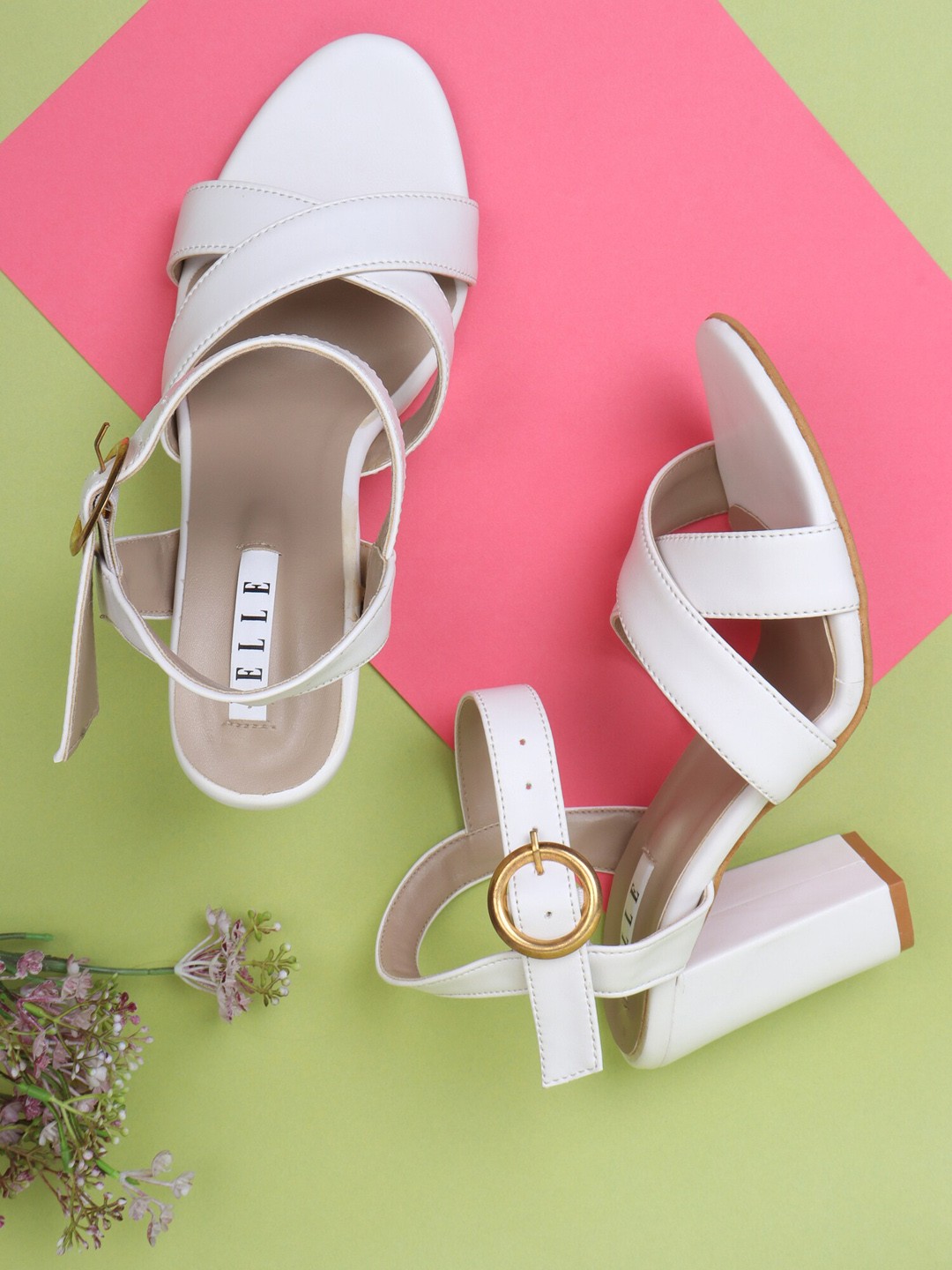 

ELLE White Solid Block Heels