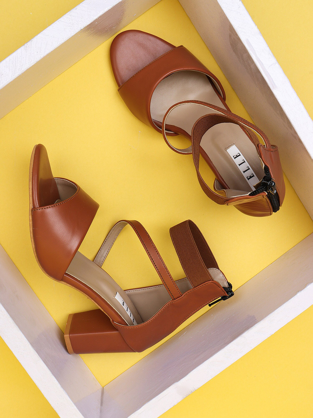 

ELLE Brown Solid High-Top Block Heels