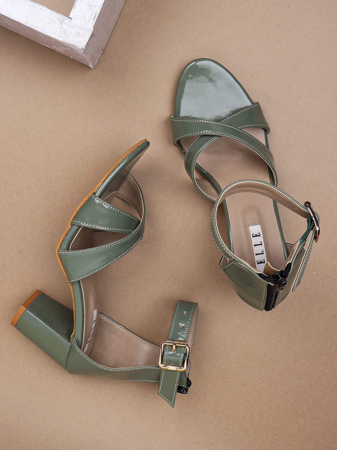

ELLE Green Solid Block Heels