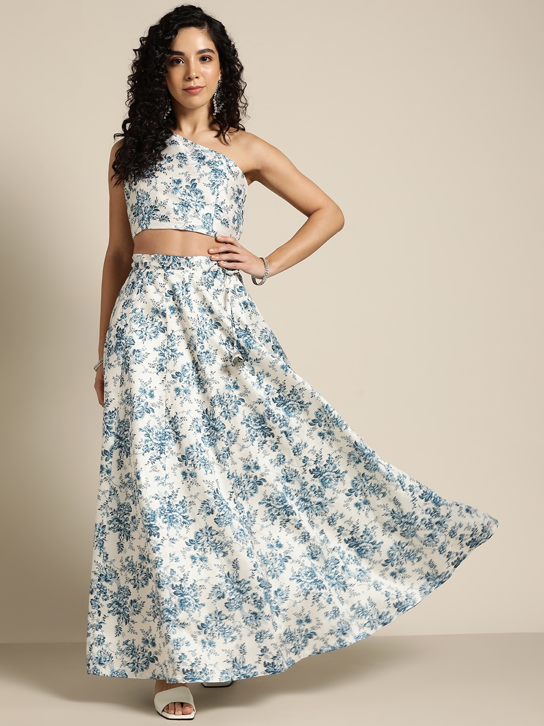 

Shae by SASSAFRAS Blue & Off White Printed Ready to Wear Lehenga