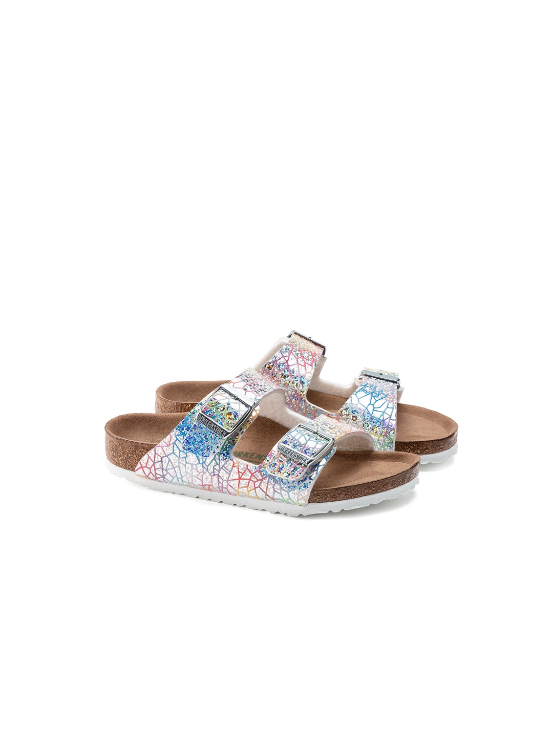 

Birkenstock Arizona Kids Vegan Silver Narrow Width Girls Two-strap sandals