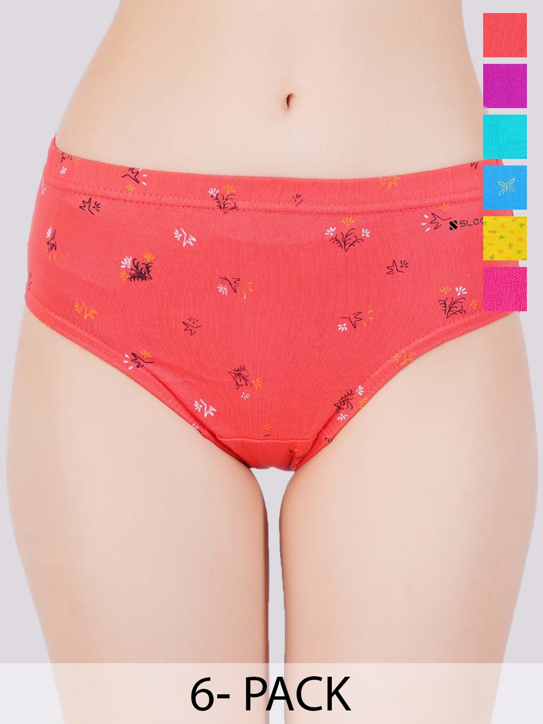 

SLEAZY Women Pack of 6 Printed Cotton Hipster Brief's, Pink