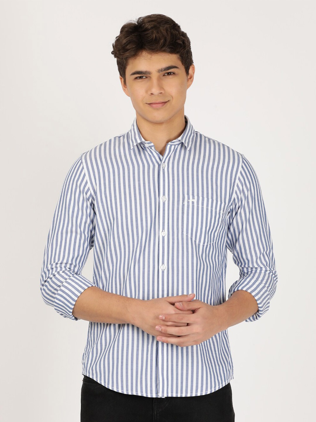 

Crocodile Men Blue Classic Slim Fit Striped Casual Shirt