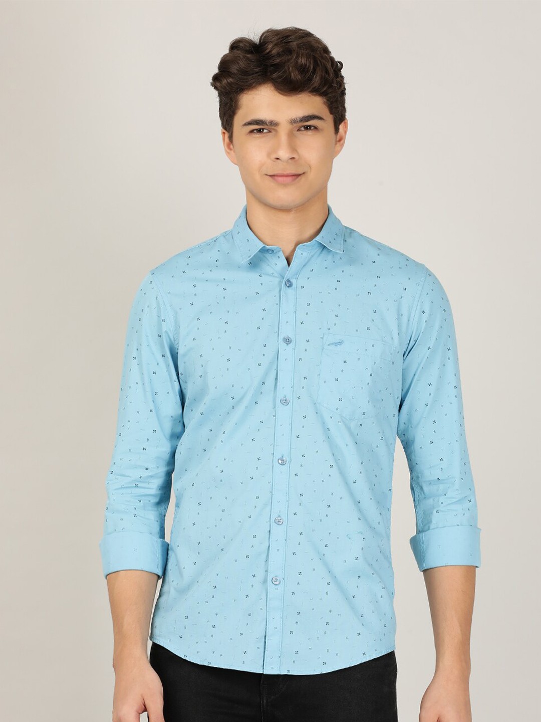 

Crocodile Men Blue Classic Slim Fit Printed Casual Shirt