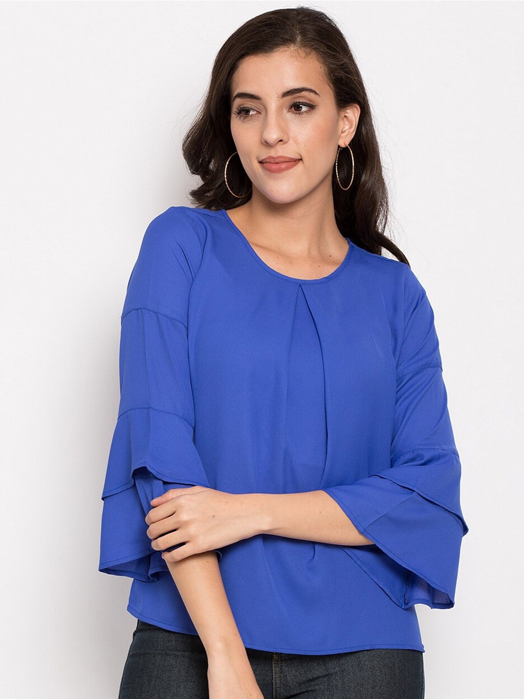 

BLUE CHIC Blue Solid Crepe Top