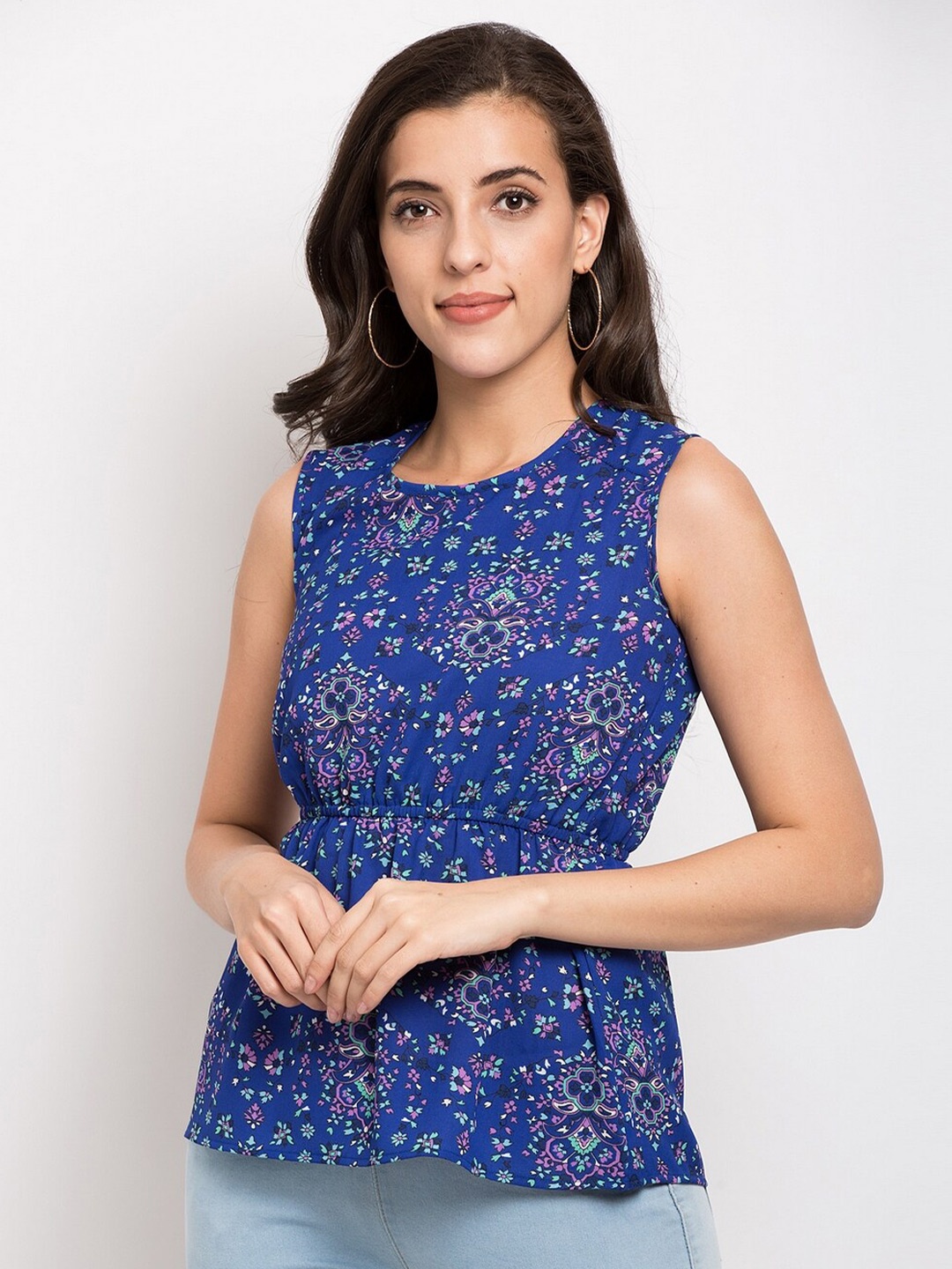 

BLUE CHIC Blue Floral Print Crepe Top
