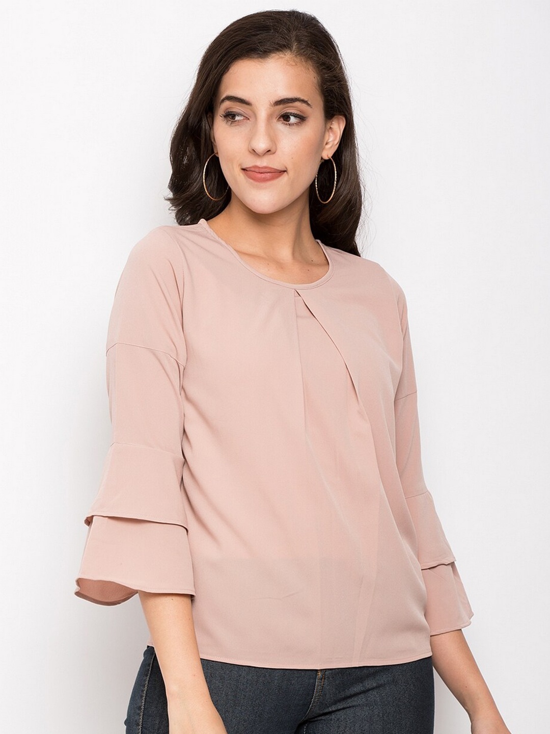 

BLUE CHIC Beige Ruffles Crepe Top