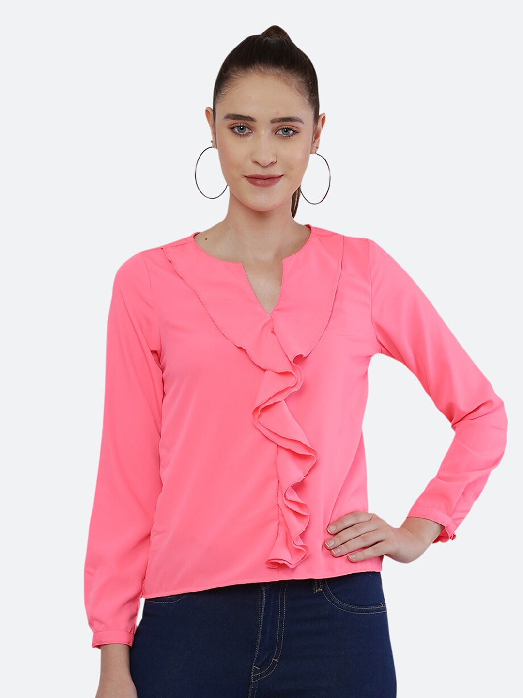 

BLUE CHIC Pink Ruffles Crepe Top