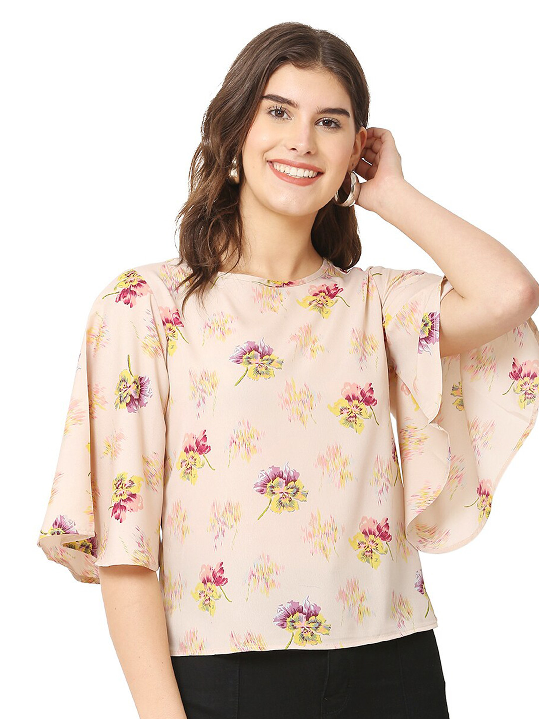 

BLUE CHIC Beige Floral Print Crepe Top