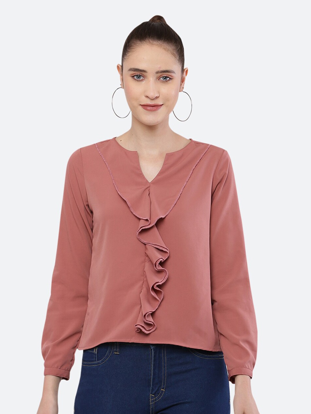 

BLUE CHIC Rust Ruffles Crepe Top